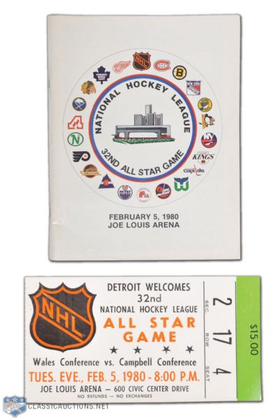 1980 NHL All-Star Game Program and Ticket, plus AS Dinner Program Autograhed by Howe