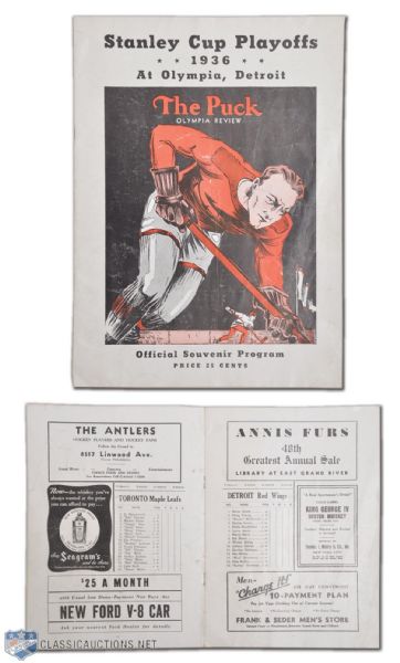 1936 Stanley Cup Final Program Toronto Maple Leafs at Detroit Red Wings