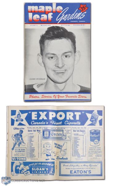 1950 Stanley Cup Final Program NY Rangers vs. Detroit Red Wings at Toronto