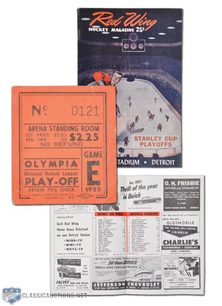 1955 Stanley Cup Final Program and Ticket Montreal Canadiens at Detroit Red Wings
