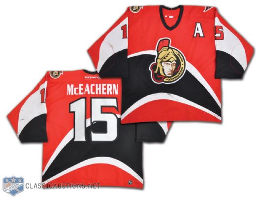 Shawn McEacherns 2000-01 Ottawa Senators Alternate Captain Game-Worn Playoffs Jersey