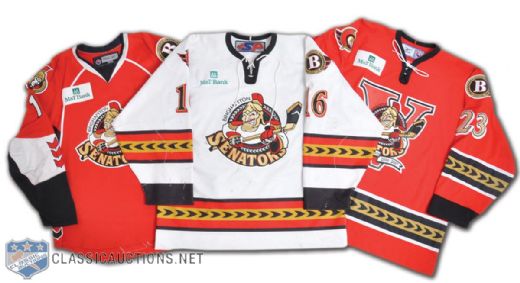 AHL Binghamton Senators 2003-2008 Game-Worn Jersey Collection of 3