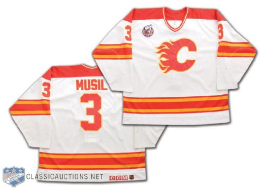 Frank Musils 1992-93 Calgary Flames Game-Worn Jersey with Centennial Patch