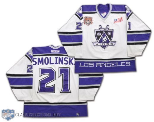 Bryan Smolinskis 2001-02 Los Angeles Kings Game-Worn Two-Patch Jersey