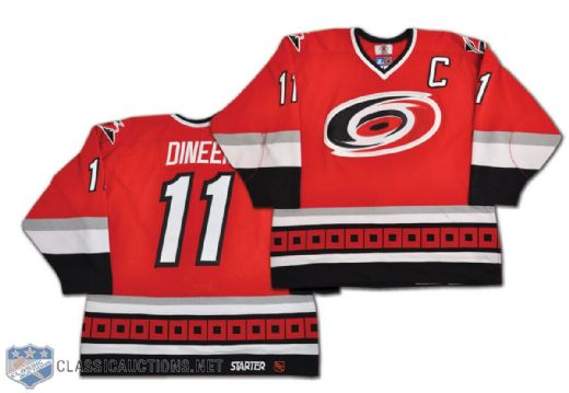 Kevin Dineens 1997-98 Carolina Hurricanes Inaugural Season Signed Game-Worn Captains Jersey