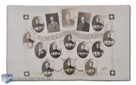 1909-10 NHA Renfrew Hockey Club Real Photo Postcard with 5 HOFers