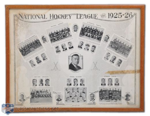 Scarce 1925-26 NHL Broadside / Poster, Featuring All Seven Teams