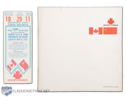 1972 Canada-Russia Series Program and Game 4 Ticket Stub from Vancouver