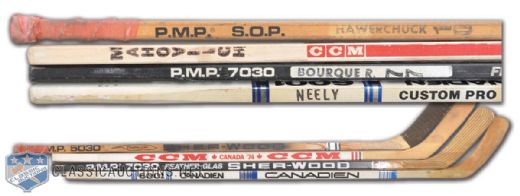 Stick Collection of 4 With Mahovlich 1974 Series and Hawerchuk 1986 Game-Used Stick