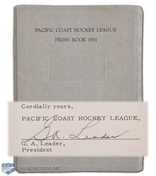 1951 PCHL Press Book Signed by Deceased HOFer Al Leader