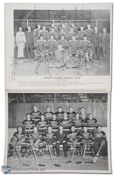 Vintage USHL Omaha Knights and Kansas City Pla-Mors Team Signed Photos