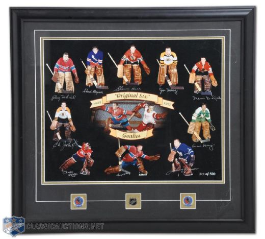 "Original Six" Goalies Autographed and Framed Photo Display