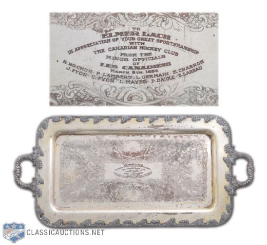 1952 Silver Plated Tray Presented on Elmer Lach Night at The Montreal Forum (14 1/2" x 30")