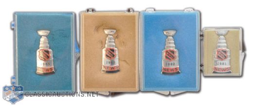 1980-83 NHL Stanley Cup Press Pins (4) New York Islanders Win Cup!