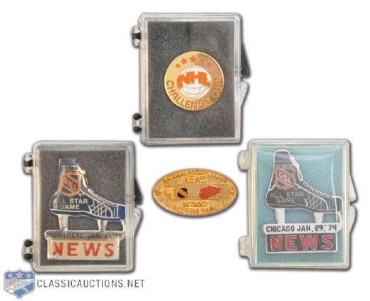 1974-80 NHL All-Star Game & Challenge Cup Press Pin Collection of 4