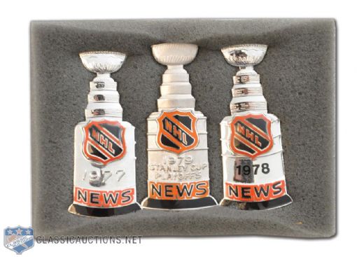 1977-79 NHL Stanley Cup Press Pins (3) - Montreal Canadiens Win Cup!