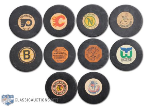 NHL, WHA, WHL Vintage Puck Collection of 10