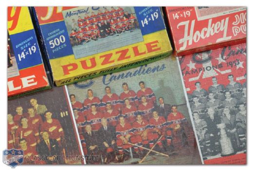 1950s Montreal Canadiens and Detroit Red Wings Puzzles with Boxes Collection of 3