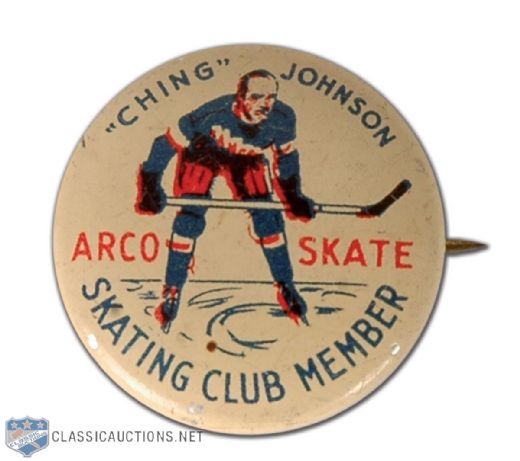 1930s Ching Johnson NY Rangers Arco Skate Advertising Pin