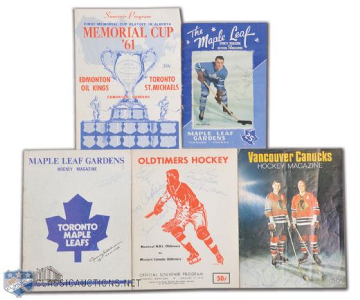 Vintage Signed and Team-Signed Hockey Program Collection of 5