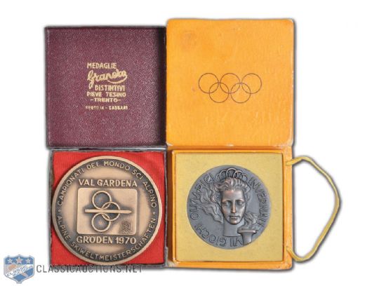 Sports Medal & Trophy Collection of 3 with 1956 Cortina Winter Olympics Participation Medal