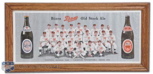 1935 Montreal Royals Baseball Club Framed Dow Beer Advertising Display (33" x 16")