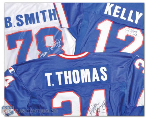 Jim Kelly, Thurman Thomas & Bruce Smith Mid-1990s Buffalo Bills Signed Game-Issued Jerseys