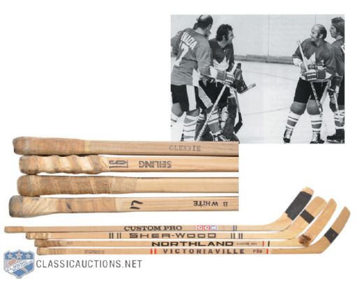 1972 Canada-Russia Series Team Canada Mikita, White, Seiling & Glennie Game-Used Stick Collection of 4