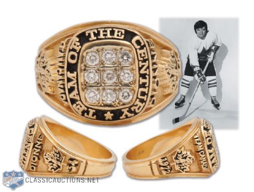 Marcel Dionnes 1972 Canada-Russia Series Team of the Century Gold and Diamond Ring