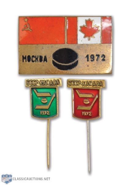 Scarce 1972 Canada-Russia Series Pin Collection of 3