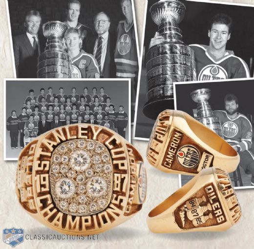 Gordon Camerons 1986-87 Edmonton Oilers Stanley Cup Championship 10K Gold and Diamond Ring