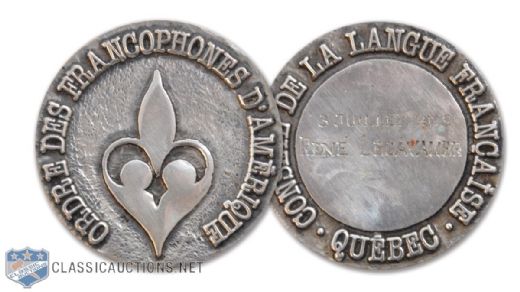 Rene Lecavaliers 1979 "Ordre Des Francophones DAmerique" Sterling Silver Medal