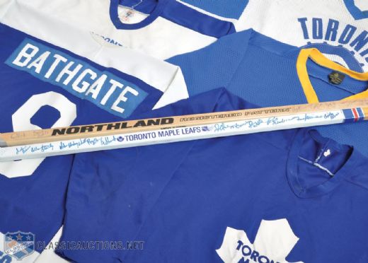 Andy Bathgates Toronto Oldtimers Jersey and Signed Stick Collection of 8