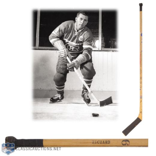 Maurice "Rocket" Richards 1957-58 Montreal Canadiens 1,000th Point Team-Signed CCM Game-Used Stick
