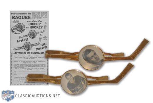 Maurice Richard and Butch Bouchard Circa-1950 Montreal Canadiens Bee Hive Premium Hockey Stick Tie Clips