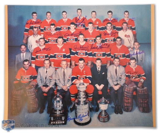 Huge Team-Autographed 1957-58 Montreal Canadiens Club Photo With Maurice Richard