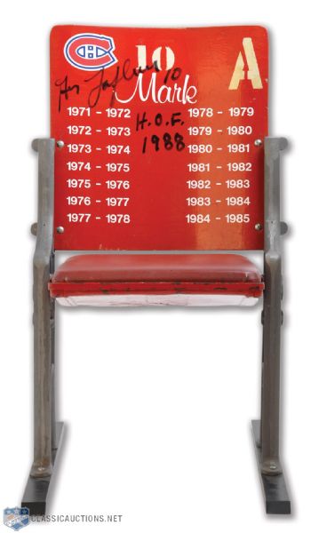 Guy Lafleurs Autographed Personal Montreal Forum Red Seat
