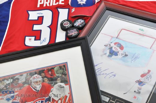 Carey Price Signed Montreal Canadiens Jersey, Frames (2), Cap and Pucks (3)