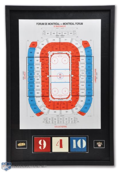 Montreal Forum Framed Seating Chart and Richard, Beliveau & Lafleur Numbers from Forum Seats (23" x 33")