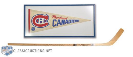 Montreal Canadiens 1976 Stanley Cup Champions Team-Signed Guy Lafleur Game-Issued Stick and Pennant
