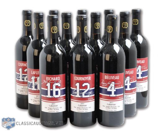 Cournoyer, Lafleur, Richard and Beliveau Signed Limited-Edition Wine Bottle Collection of 12