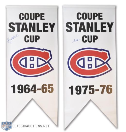 Jean Beliveau and Guy Lafleur Signed Montreal Canadiens Stanley Cup Banners (20" x 48")