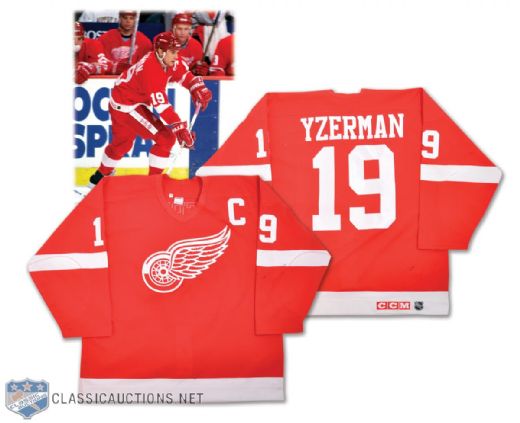 Steve Yzermans 1999-2004 Detroit Red Wings Exhibition Game-Worn Jersey