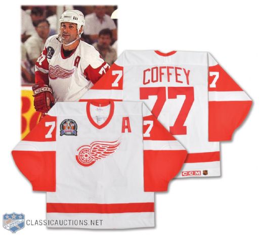 Paul Coffeys 1995 Detroit Red Wings Stanley Cup Finals Game-Worn Jersey