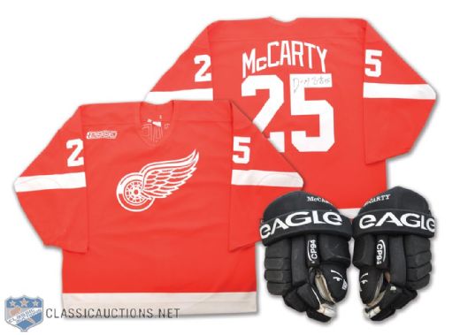 Darren McCartys 1999-2000 Detroit Red Wings Signed Game-Worn Jersey and Game-Used Gloves