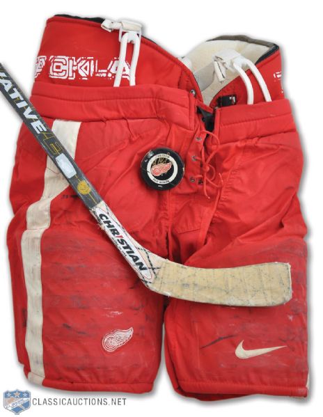 Sergei Fedorovs Detroit Red Wings Game-Used Pants, Stick and Signed Goal Puck