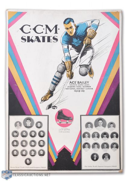 Rare Ace Bailey 1929 Toronto Maple Leafs CCM Advertising Stand-Up Display