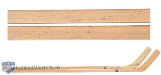 Toronto Maple Leafs 1965-66 and 1968-69 Team-Signed Stick Collection of 2, Featuring Horton and Sawchuk