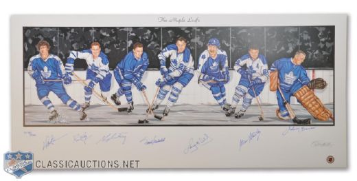 Maple Leafs Limited-Edition Lithograph Autographed by 7 HOFers (18" x 39")