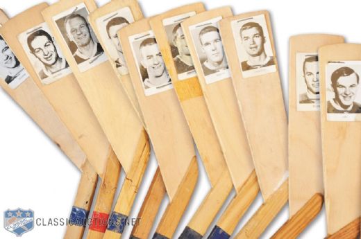 1960s Maple Leaf Gardens Souvenir Mini Hockey Stick Collection of 12 with Player Photos